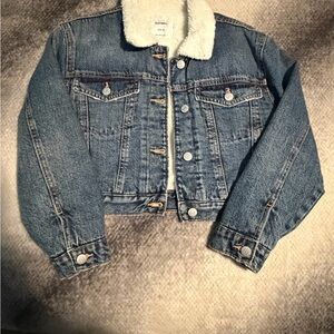 Old Navy Blue Jean Jacket with White Sherpa Collar